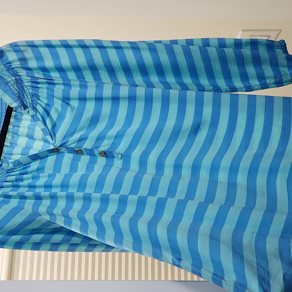 Lilly Pulitzer Smocked "Elsa" Striped Silk Blouse